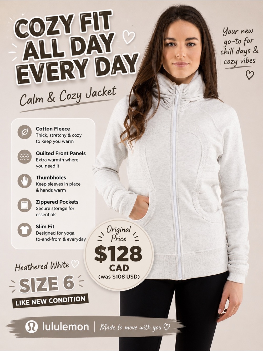 lululemon athletica Calm & Cozy Jacket - Heathered White